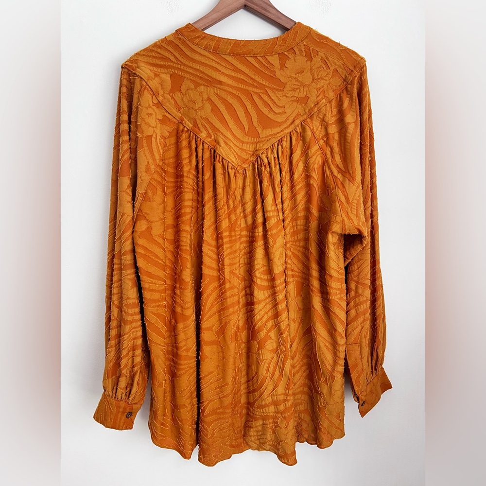 Free People Can’t Stop Dreaming Tunic Top Mustard Yellow boxy textured floral M - Picture 4 of 8